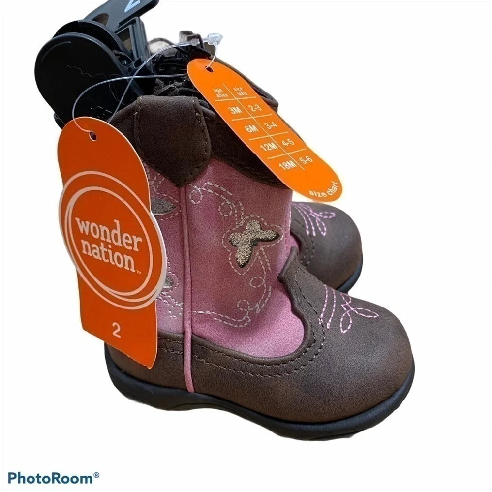 Wonder Nation Pink Cowgirl Boots NWT 2 Baby Brown